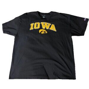 Champion Iowa Hawkeyes T Shirt 2XL Black NCAA Logo NWT Cotton Mens